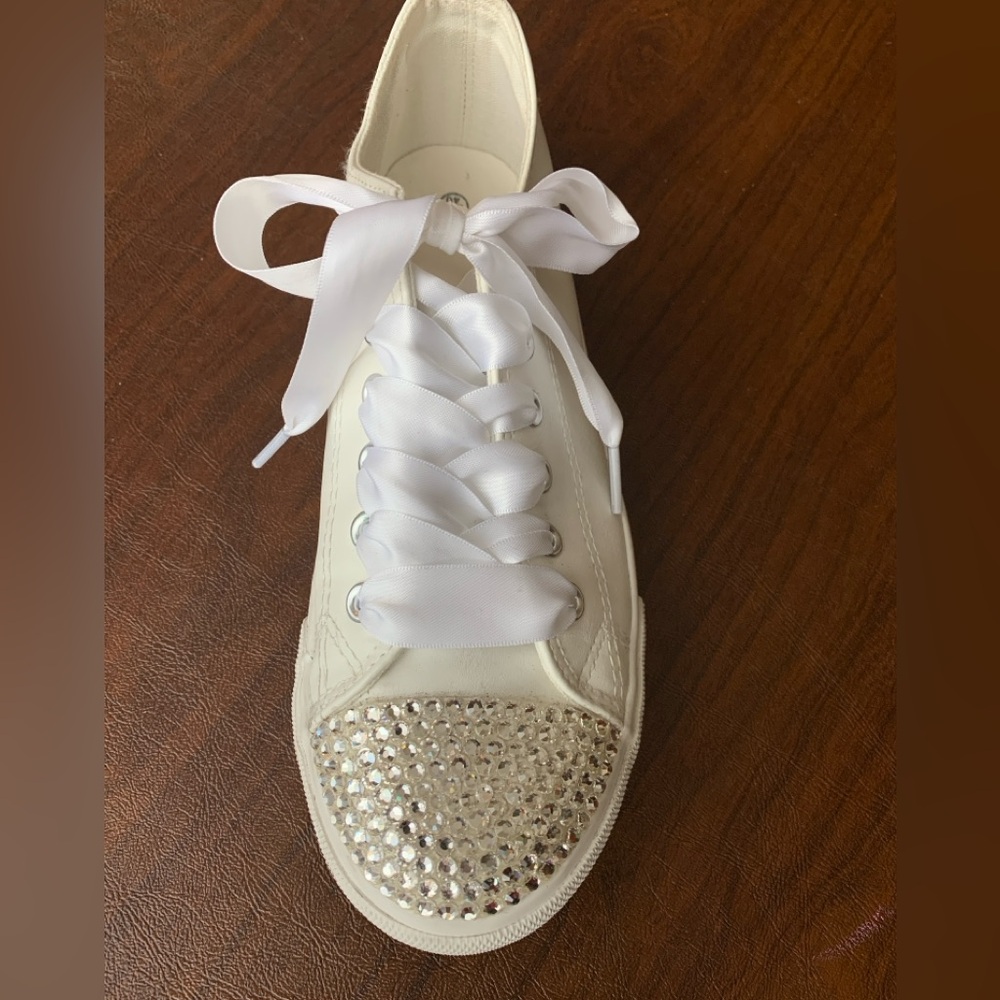 Women's White Bridal Sneaker with Rhinestone Toe